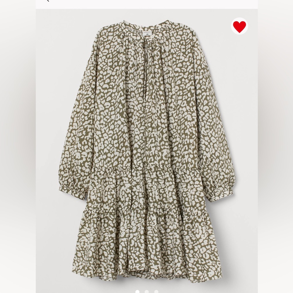 H&M hm Tiered Patterned Wide-cut V neck Tunic Mini Dress Cotton Cover Up XS NWT - Picture 7 of 16